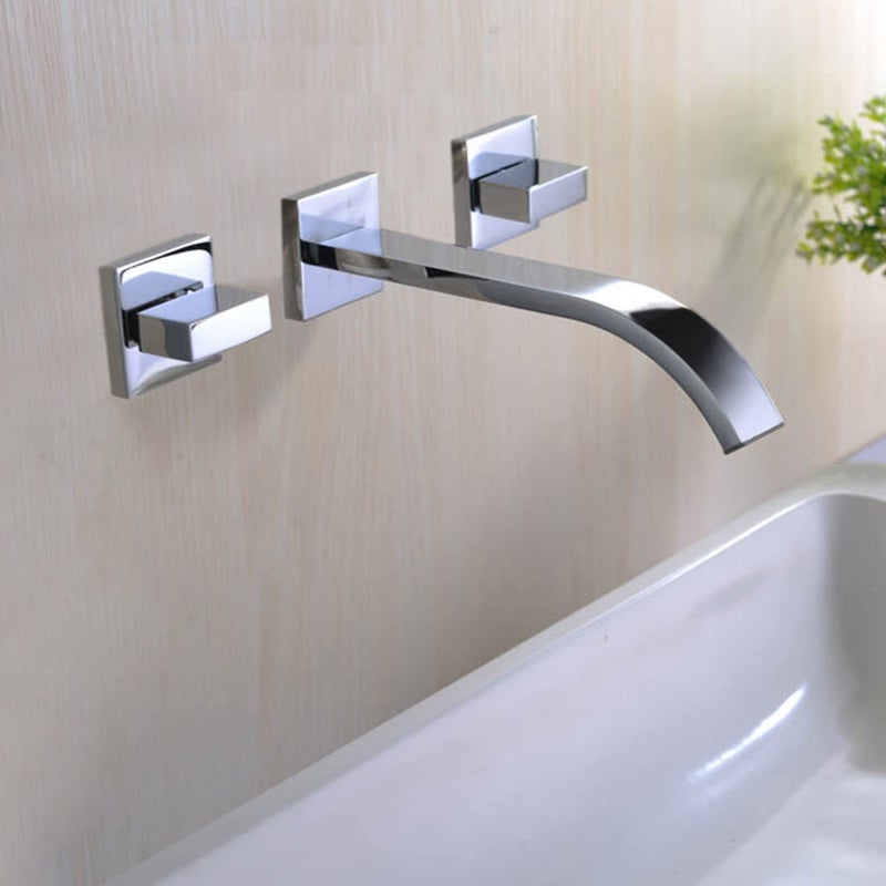 Sumerain Wall Mount Lavatory Faucet Two Handle Bathroom Faucet Brass Chrome - Image 5